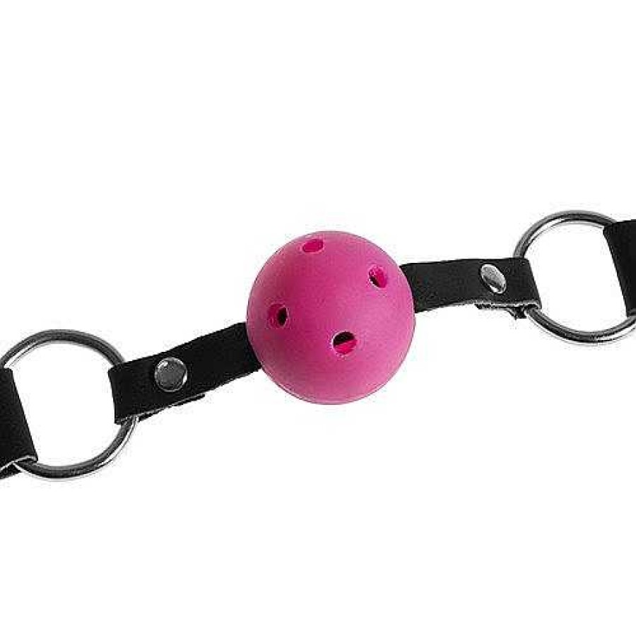 Bondara Bondara Leather Ball Gag With Pink Vented Ball Ball Gags & Mouth Gags