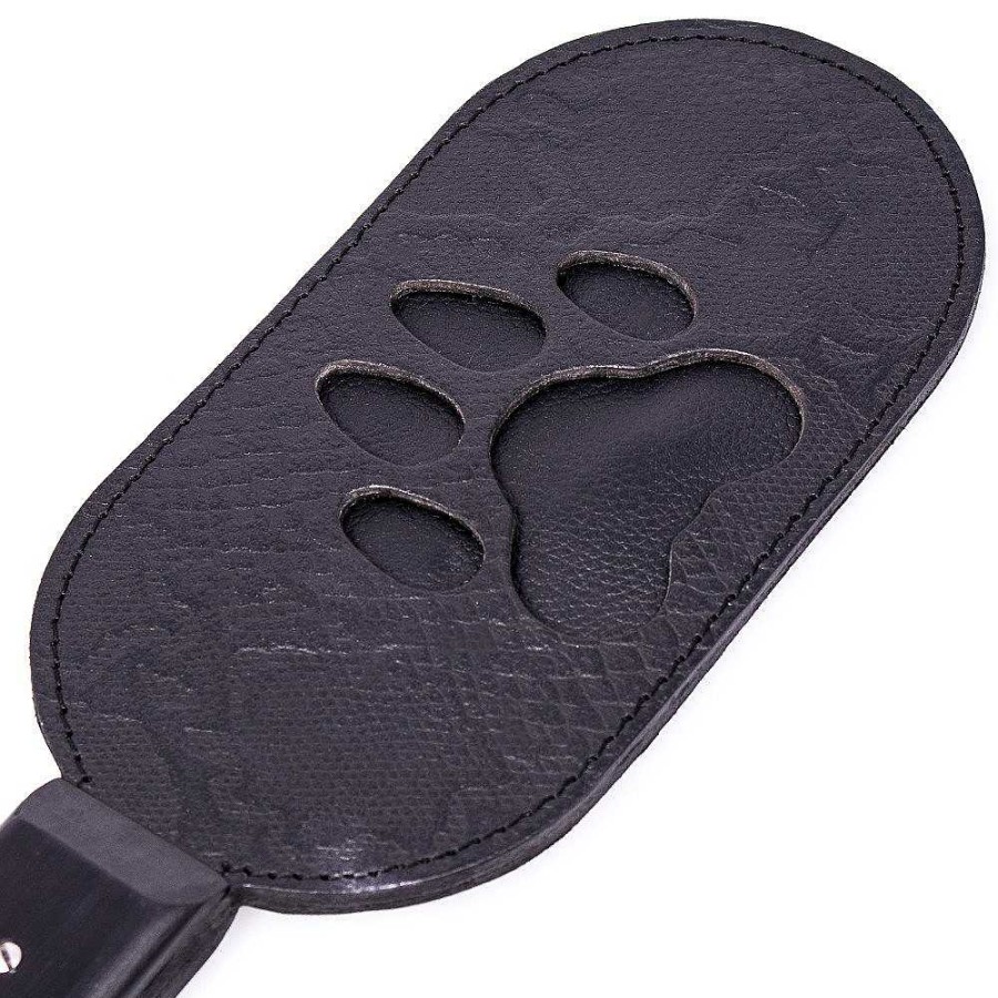 Bondara Bondara Leather Paw Print Paddle - 13 Inch Black Floggers, Whips & Ticklers