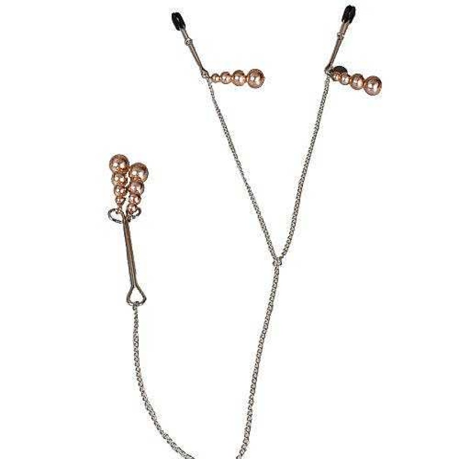 Bondara Bondara Rose Gold Beaded Tweezer Nipple And Clit Clamps Silver And Rose Gold Nipple Toys & Clit Toys