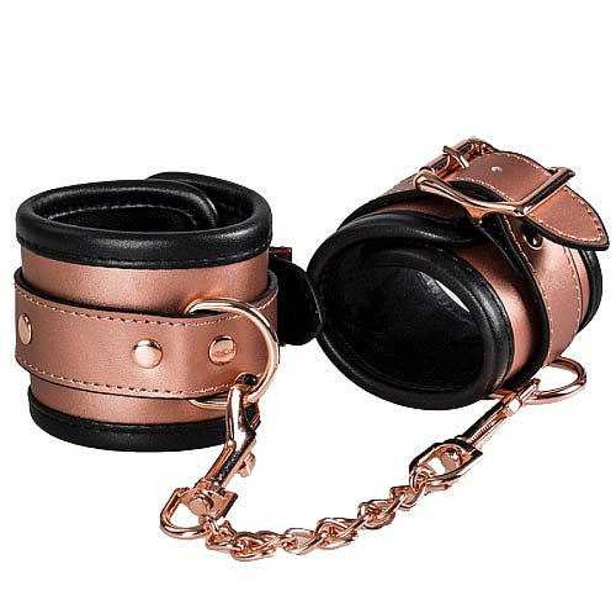 Bondara Boutique Bondara Luxe Rose Gold Real Leather Handcuffs Rose Gold And Black Bondage Restraints & Handcuffs