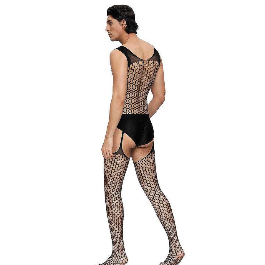 Bondara Lingerie Bondara Man Fishnet Suspender Bodystocking Black Men'S Sexy Underwear