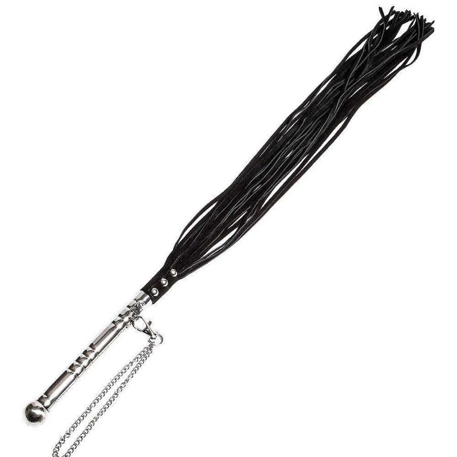 Bondara Bondara Luxe Manners Xl Suede & Metal Flogger - 30 Inch Black And Silver Floggers, Whips & Ticklers