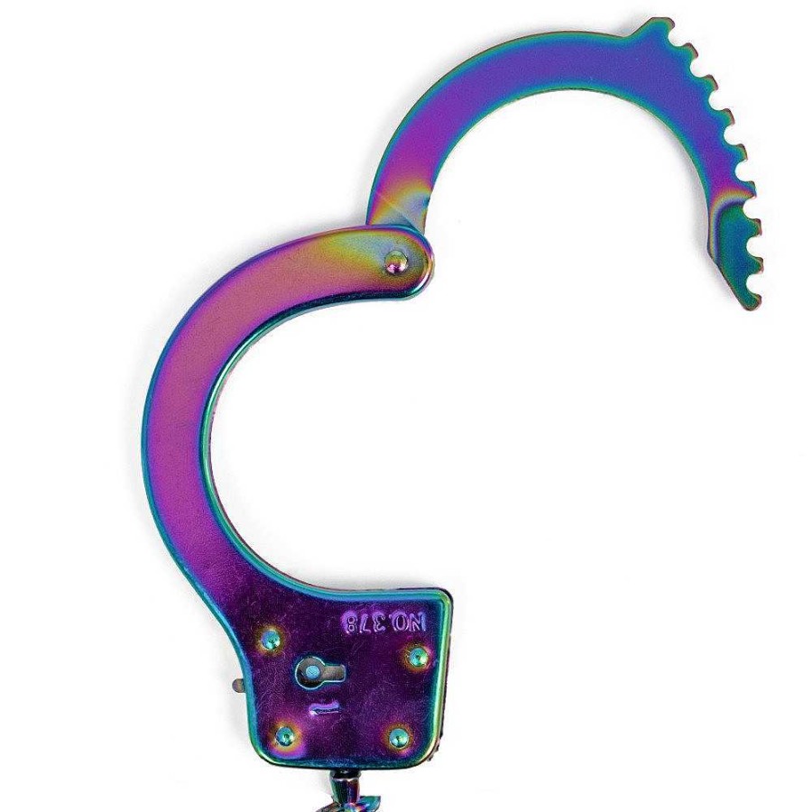 Bondara Bondara Shiny B!Tch Holographic Stainless Steel Handcuffs Rainbow Bondage Restraints & Handcuffs