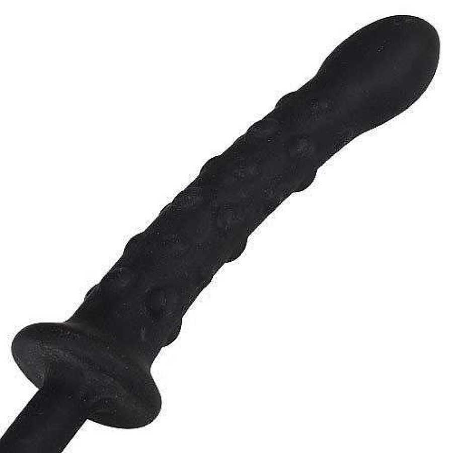 Bondara Bondara Silicone Slim Dotted Dildo With Handle - 9.5 Inch Black Dildos