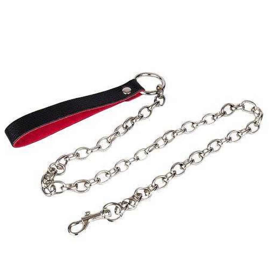 Bondara Boutique Bondara Black Faux Leather Red Suede Chain Leash Black,Red And Silver Bondage Restraints & Handcuffs