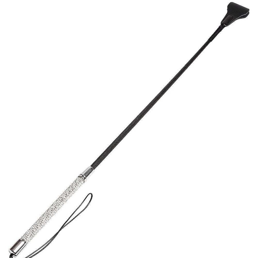 Bondara Bondara Luxe Glamour Diamante Faux Leather Riding Crop - 26 Inch Black Floggers, Whips & Ticklers