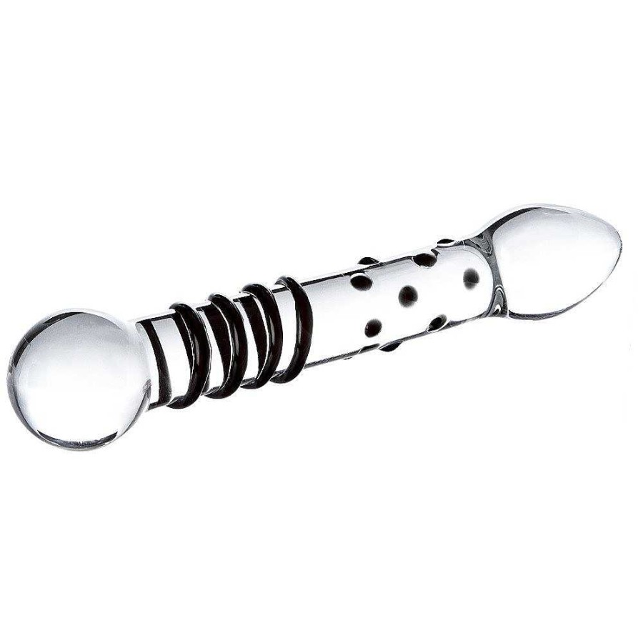 Glacier Glacier Glass Black Spiral And Dot Dual-Sided Dildo - 5.5 Inch Clear With Black Detailing Dildos