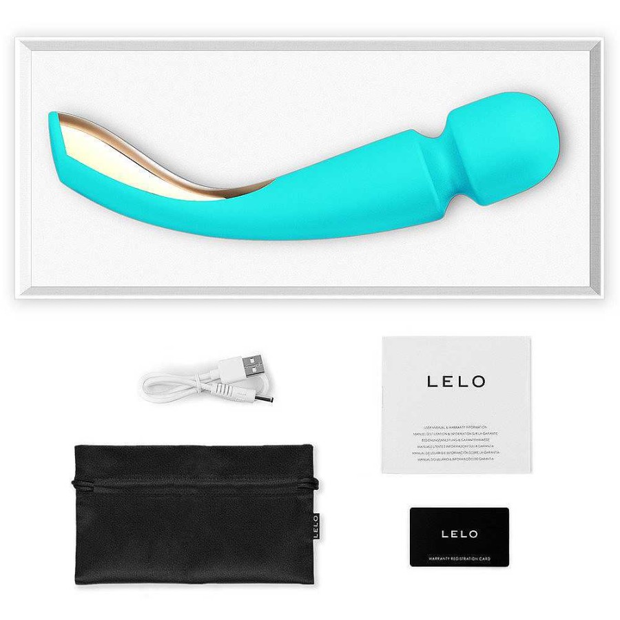 Lelo Lelo Smart Wand 2 Large Blue 10 Function Massage Wand Vibrator Blue And Gold Vibrators