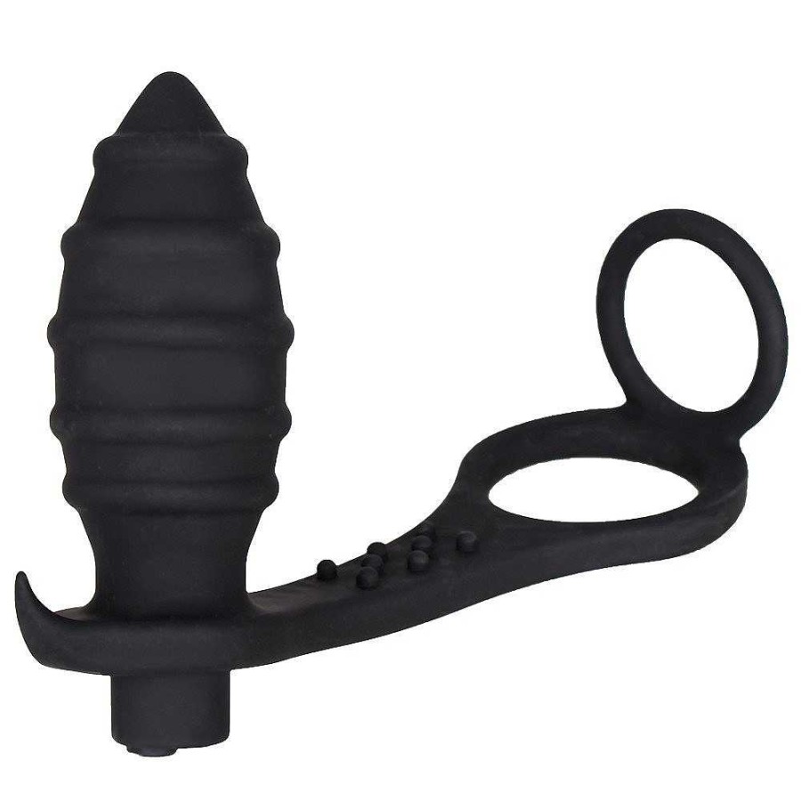 Bondara Bondara Cock Rocket 10 Function Butt Plug And Double Cock Ring Black Anal Toys