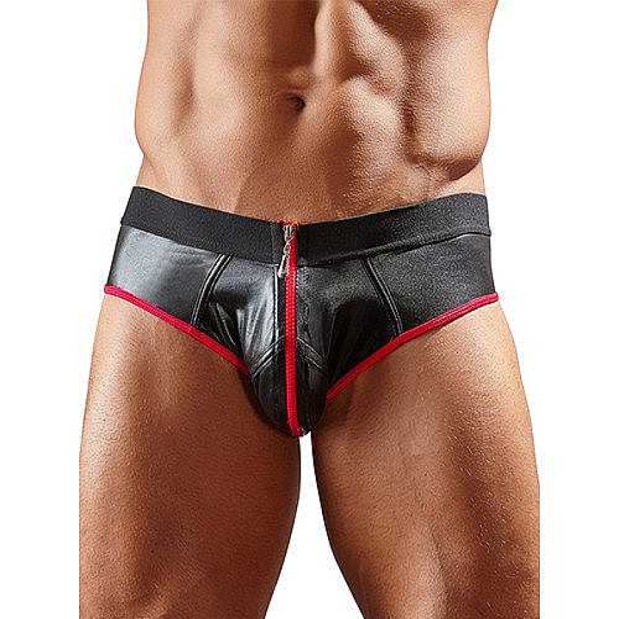 Bondara Svenjoyment Zip-Up Pouch Jock Strap Black With Red Detail Fetish Clothing