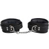 Luxe Bondara Luxe Saddle Leather Heavy Duty Padded Ankle Cuffs Black And Silver Bondage Restraints & Handcuffs