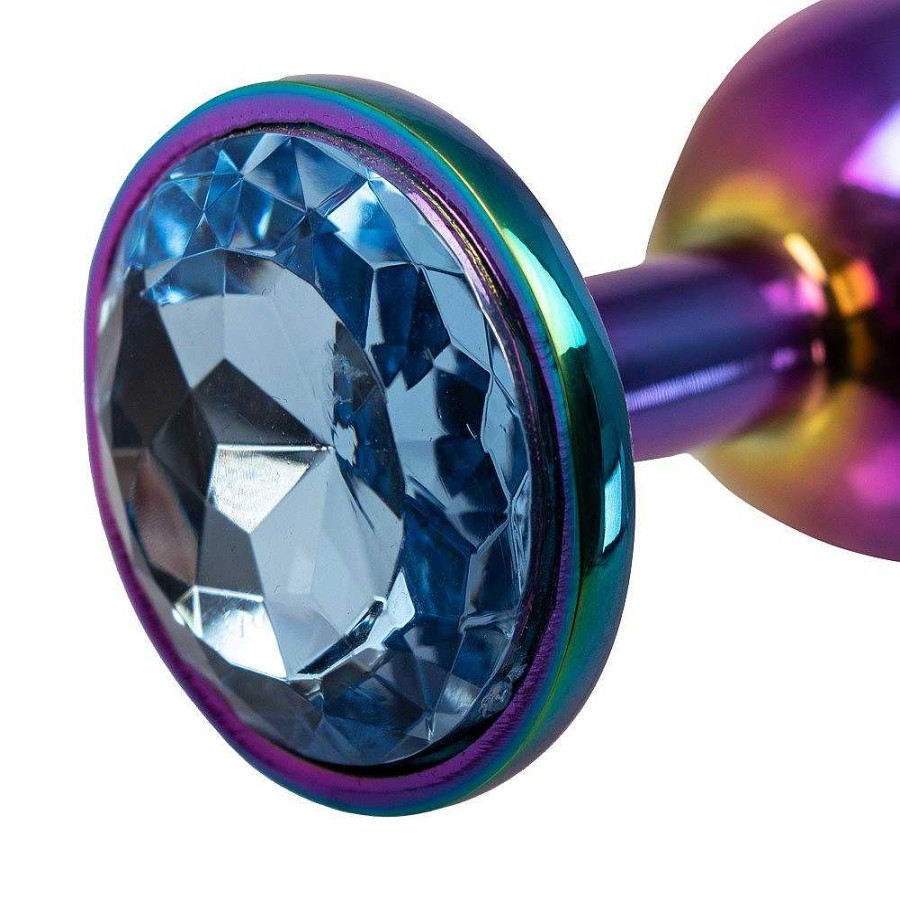 Bondara Bejewelled Rainbow Metal Butt Plug - 3, 3.5 Or 4 Inch Rainbow Effect With A Pink, Purple Or Blue Jewel Butt Plugs