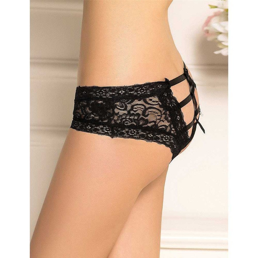 Bondara Flirt Bondara Flirt Cupid'S Bow Lace Corset Open Back Knickers Black Sexy Lingerie For Women