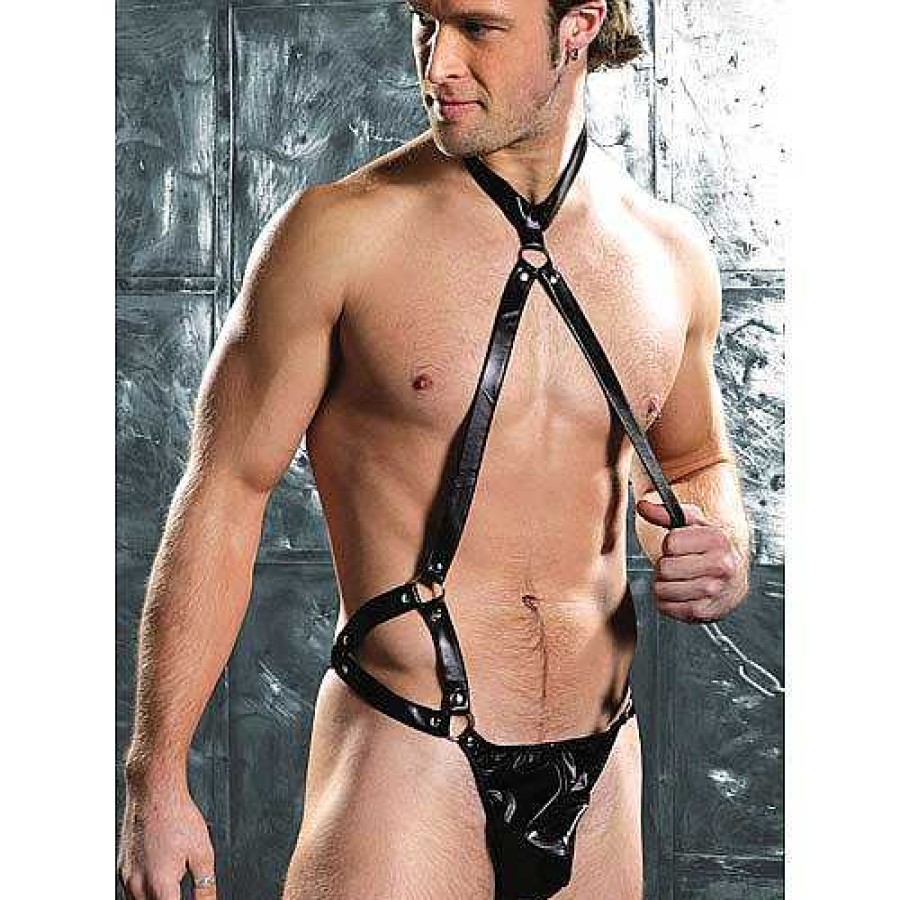 Bondara Edge Bondara Edge Faux Leather Men'S Collar Bondage Harness Fetish Clothing