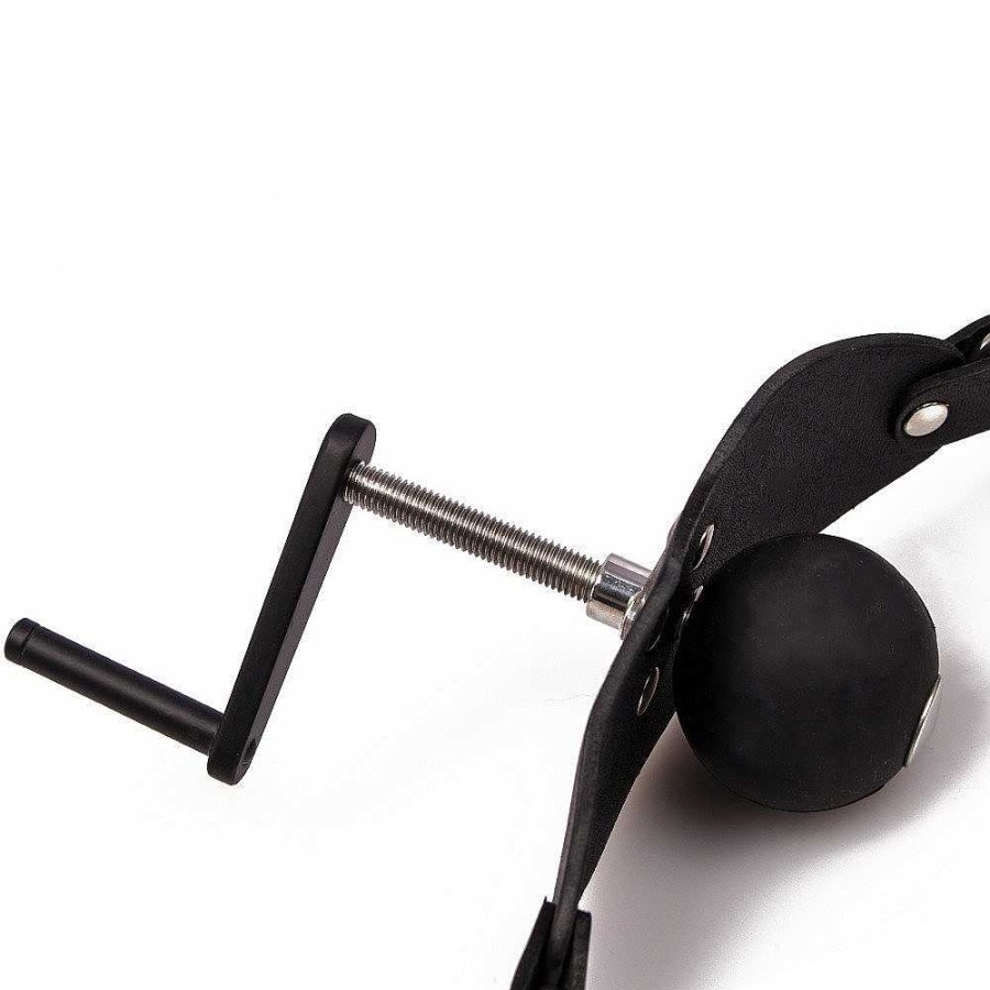 Bondara Bondara Crank It! Real Leather Depth Adjust Ball Gag Black Bondage Equipment