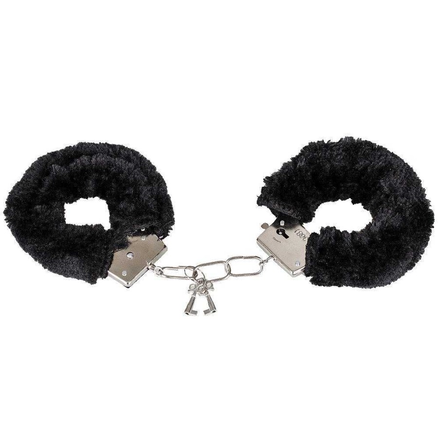 Bondara Bondara Comfortably Fun Black Faux Fur Metal Handcuffs Black And Silver Bondage Restraints & Handcuffs