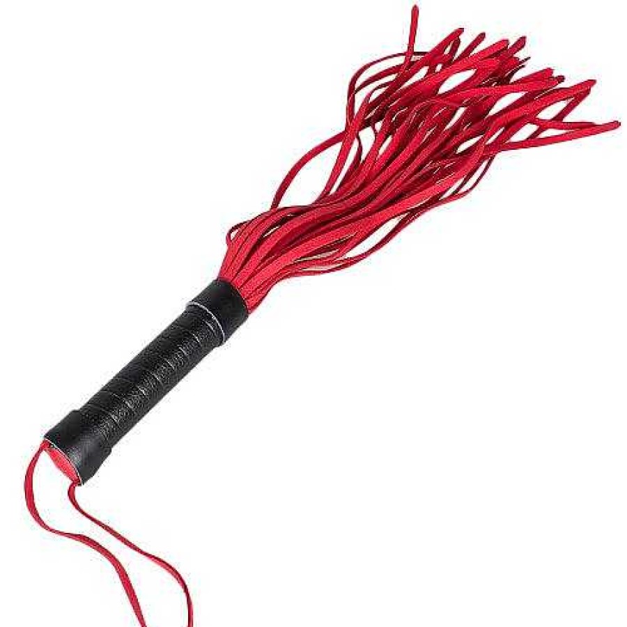 Bondara Bondage Bondara Black Faux Leather Red Suede Flogger - 15.5 Inch Black And Red Floggers, Whips & Ticklers