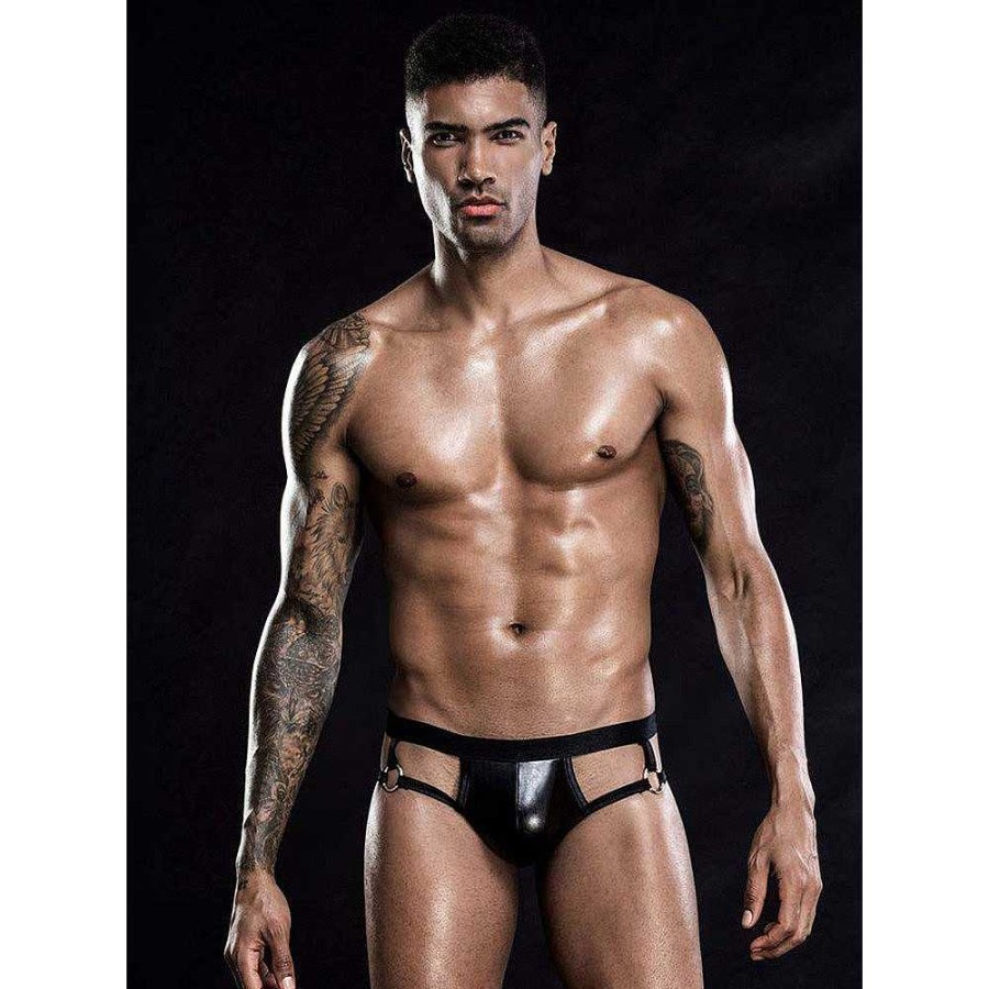 Bondara Edge Bondara Edge Men'S Wet Look O-Ring Jock Strap Black Fetish Clothing