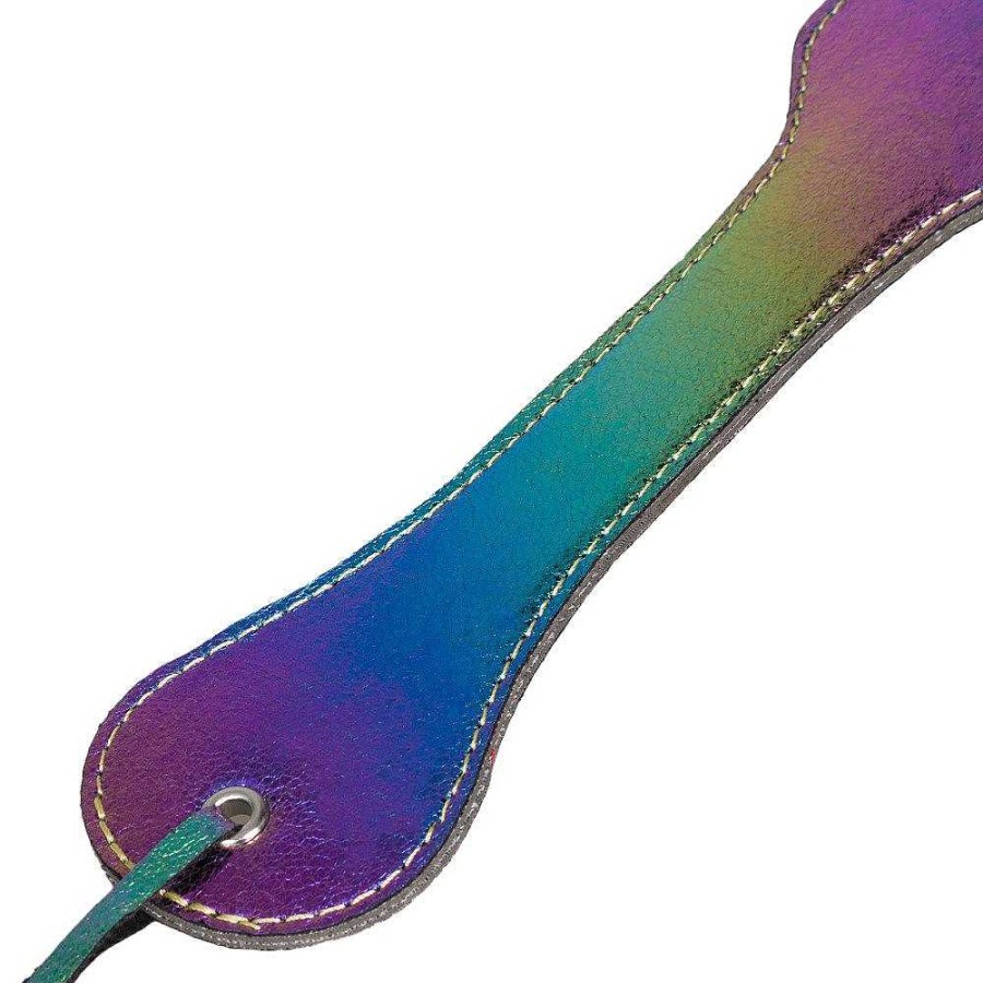 Bondara Bondara Shiny B!Tch Holographic Faux Leather Paddle - 12.5 Inch Rainbow Floggers, Whips & Ticklers