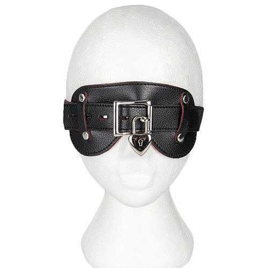 Bondara Bondara Faux Leather And Suede Padlocked Blindfold Black And Red Blindfolds, Hoods & Masks