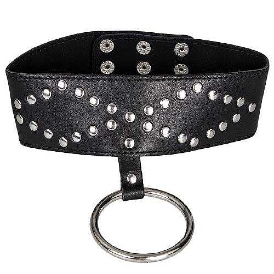 Bondara Bondara Leather Studded Collar With Large O-Ring Black Bondage Restraints & Handcuffs