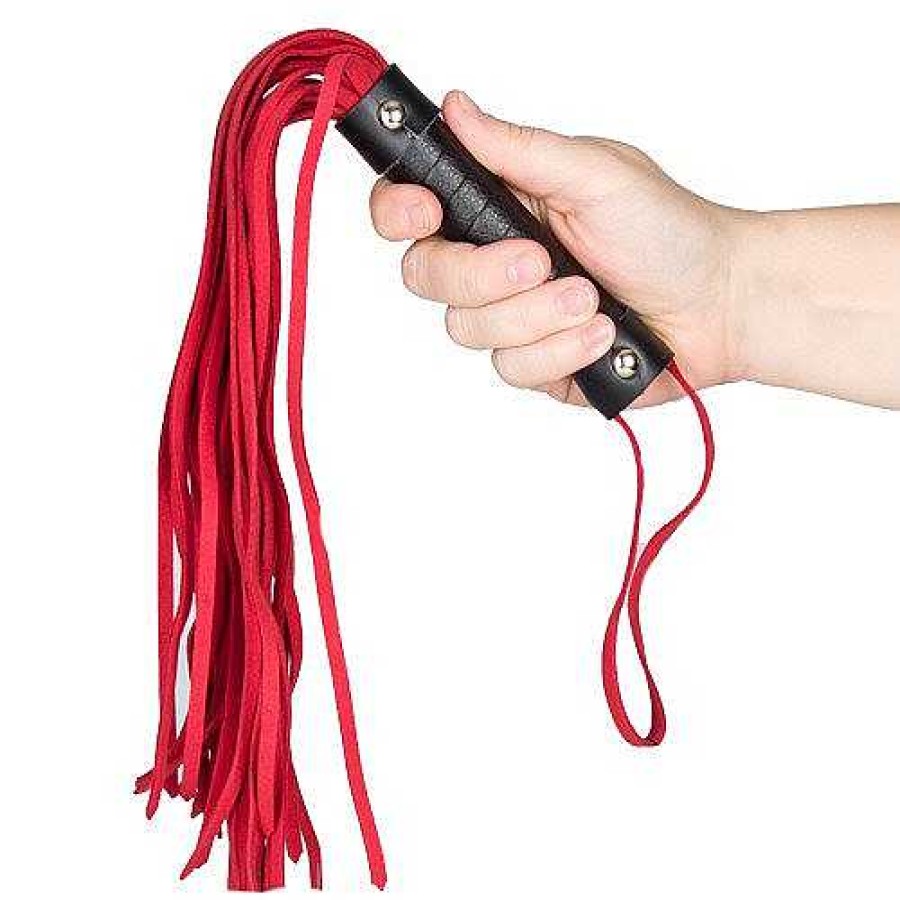 Bondara Bondage Bondara Black Faux Leather Red Suede Flogger - 15.5 Inch Black And Red Floggers, Whips & Ticklers