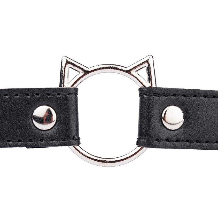 Bondara Bondara Naughty Kitty Faux Leather Cat O-Ring Collar Black Bondage Restraints & Handcuffs