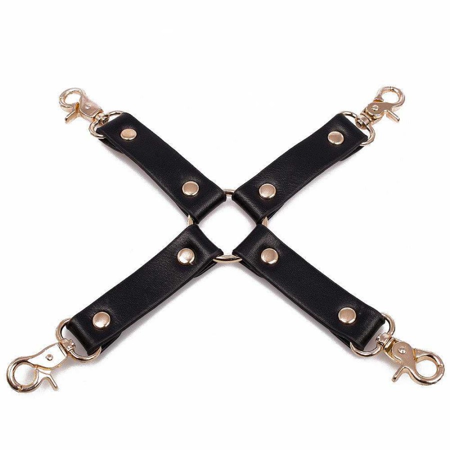 Bondara Bondage Bondara Luxe Gilded Cage Faux Leather Hogtie Connector Black Bondage Restraints & Handcuffs