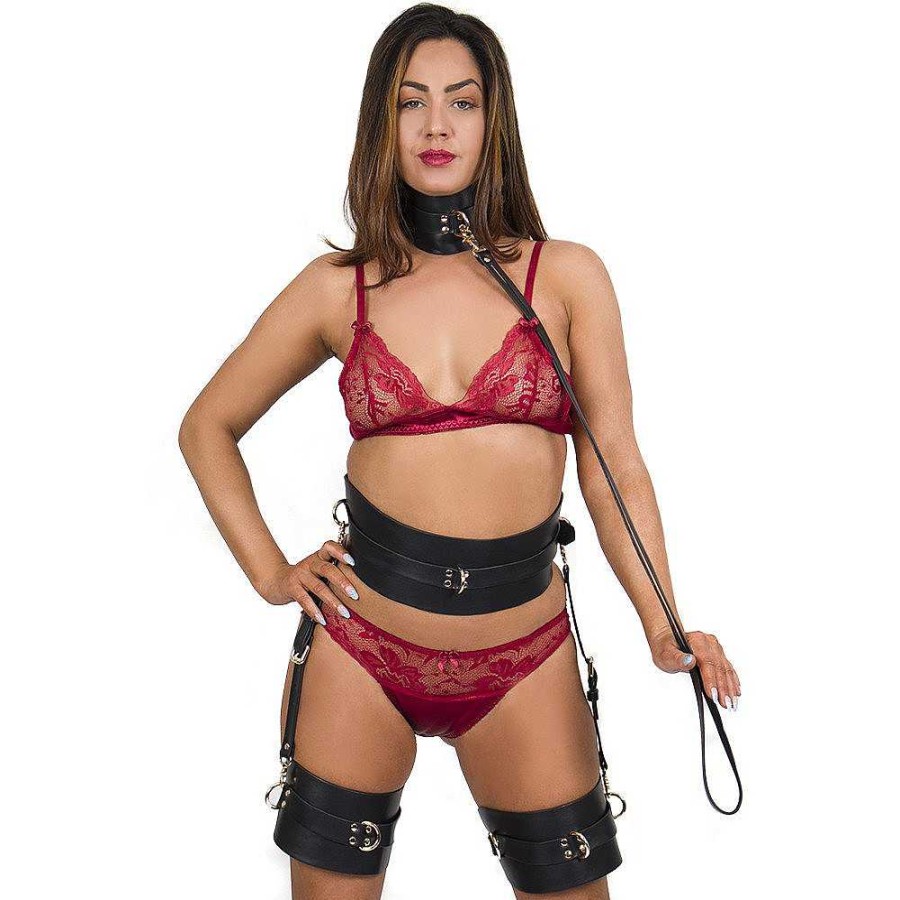 Bondara Bondage Bondara Luxe Gilded Cage Faux Leather Waist To Thigh Harness Black Bondage Restraints & Handcuffs