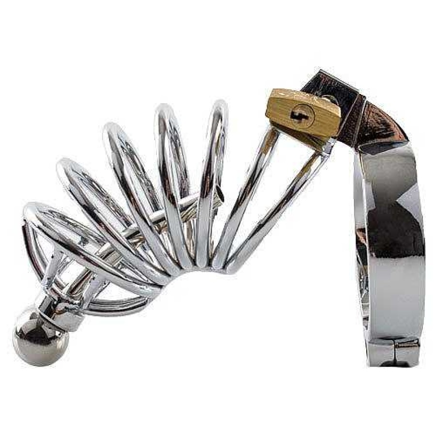 Bondara Torment Spiral Stainless Steel Chastity Cage With Penis Plug Silver Chastity Devices