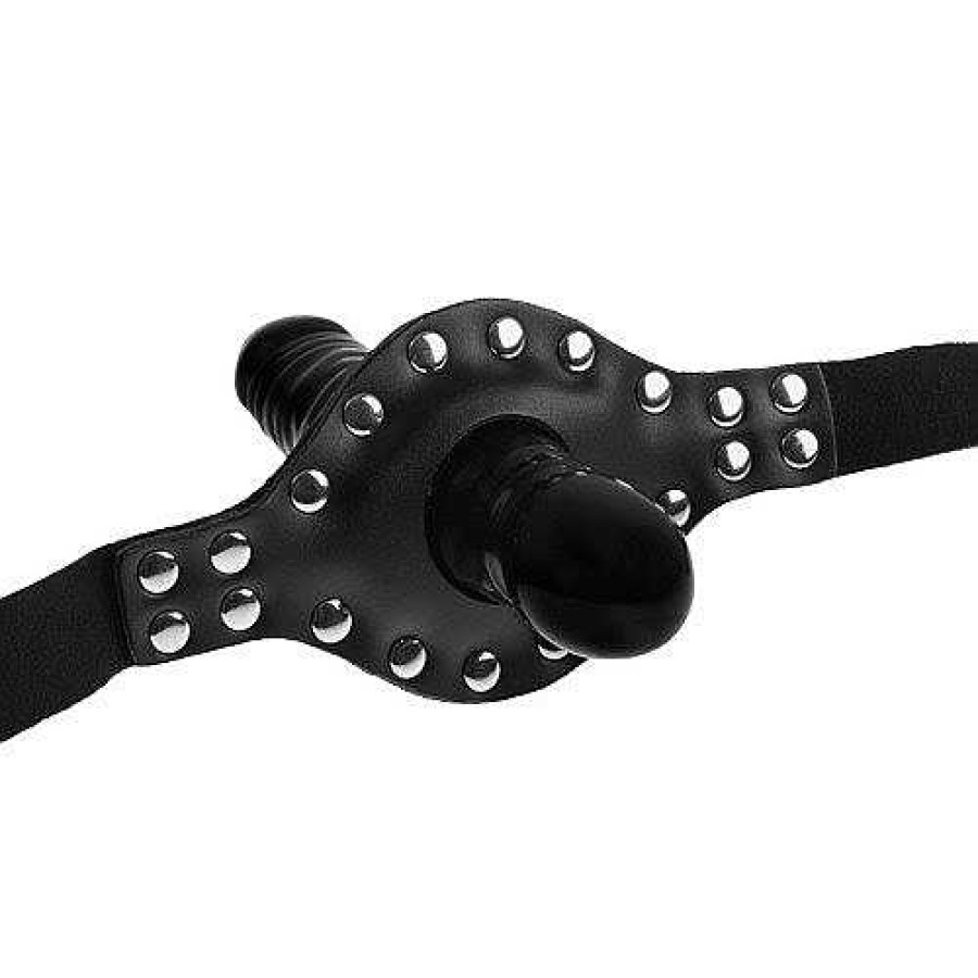 Torment Torment Gag Reflex Leather Double Dildo Gag - 5 Inch Black Strap-Ons