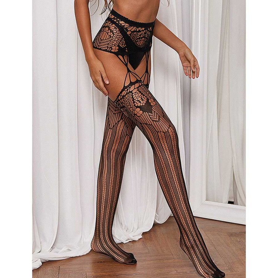 Bondara Flirt Bondara Flirt Lace Suspender Tights Black Sexy Hosiery