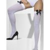 Bondara Bow To Me White Opaque Hold Up Stockings White With Black Bows Sexy Hosiery