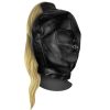 Bondara Ouch! Xtreme Open Mouth & Eyes Hood With Blonde Ponytail Black With Blonde Wig Fetish Clothing