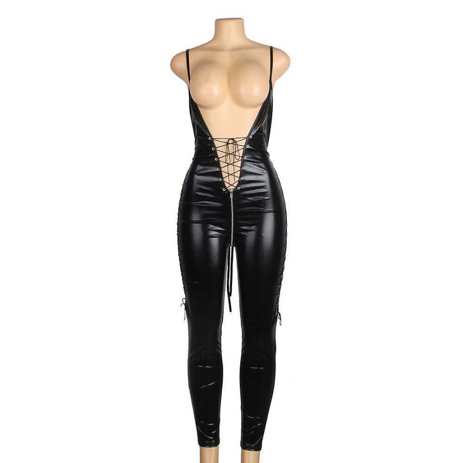 Bondara Siren Bondara Siren Strut Wet Look Zip-Up Crotchless Catsuit Black Fetish Clothing