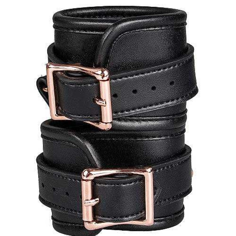 Bondara Boutique Bondara Black & Gold Faux Leather Ankle Cuffs Black And Rose Gold Bondage Restraints & Handcuffs