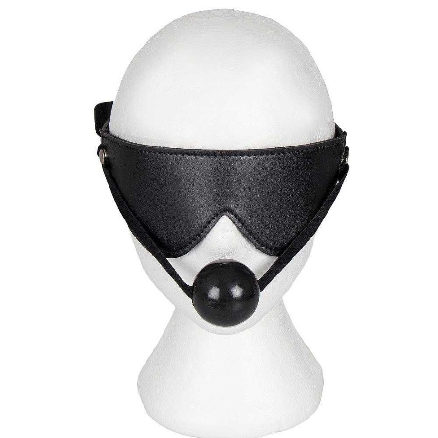 Bondara Bondara Faux Leather Blindfold With Ball Gag Black Ball Gags & Mouth Gags