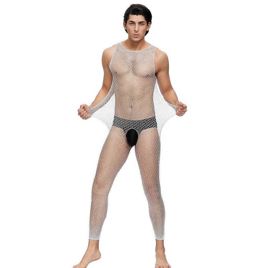 Bondara Man Bondara Man Fishnet Crotchless Bodystocking White Men'S Sexy Underwear