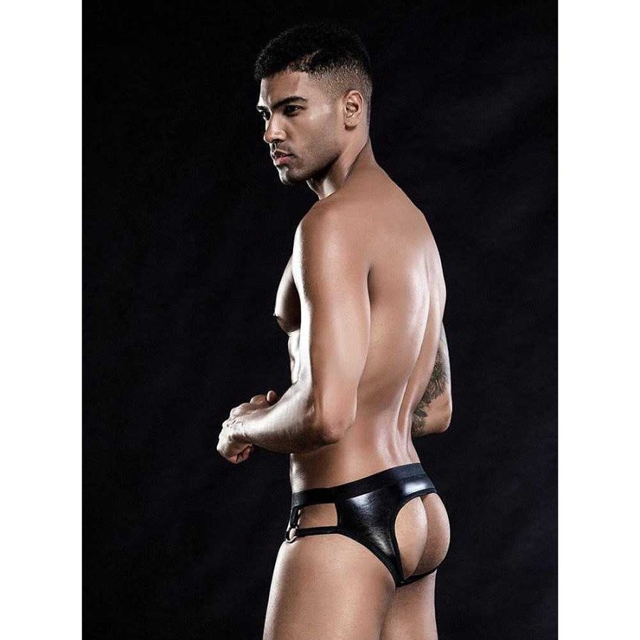 Bondara Edge Bondara Edge Men'S Wet Look O-Ring Jock Strap Black Fetish Clothing