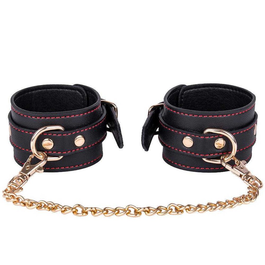 Bondara Bondara Contrast Stitch Faux Leather Handcuffs Black Bondage Restraints & Handcuffs