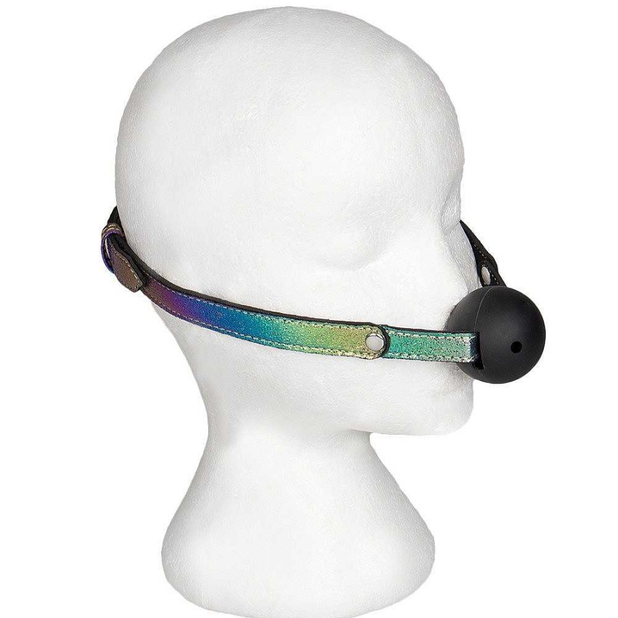 Bondara Bondara Shiny B!Tch Holographic Faux Leather Ball Gag Holographic Rainbow Sex Toys For Beginners