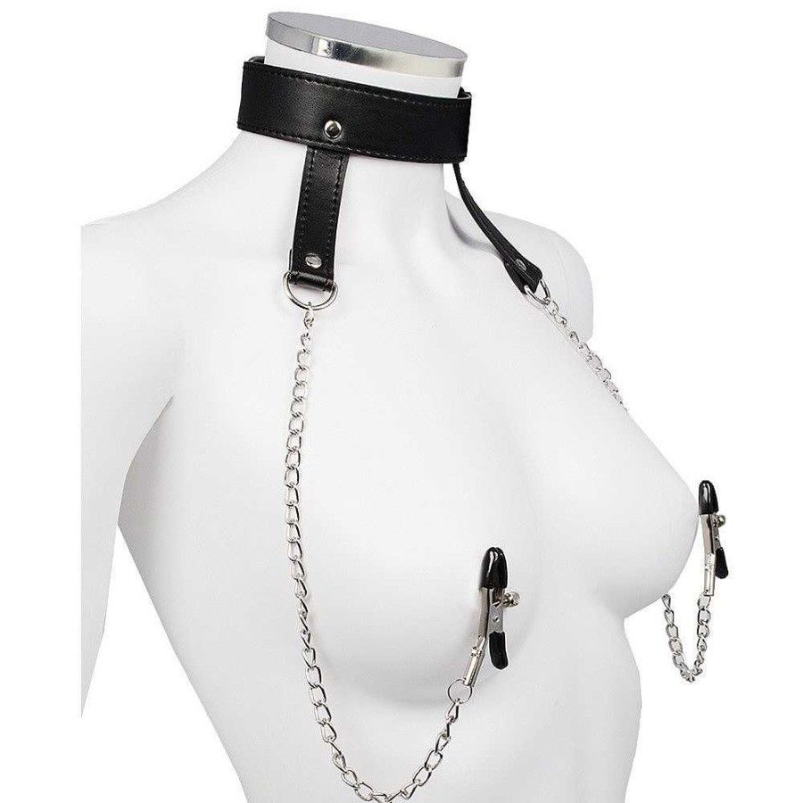 Bondara Bondara Pinch Collar And Nipple Clamps Black And Silver Nipple Toys & Clit Toys