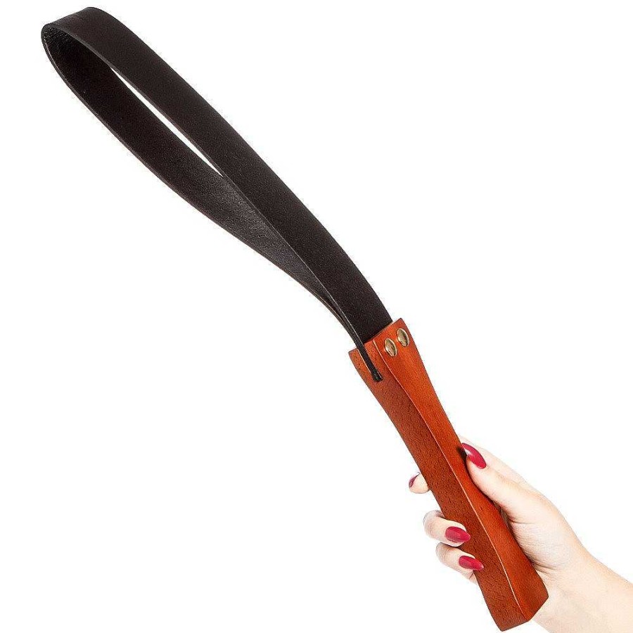 Bondara Bondara Thunderclap Pu Leather & Wood Slapper Paddle - 20 Inch Black Paddle & Brown Varnish Handle Floggers, Whips & Ticklers