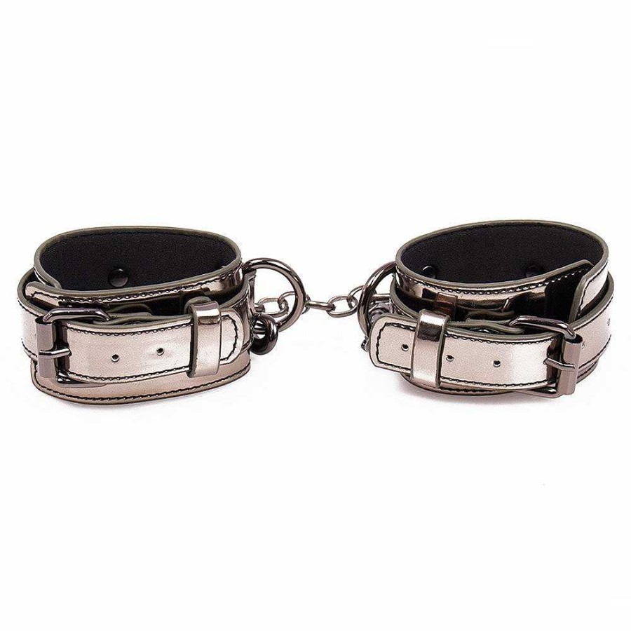 Bondara Bondage Bondara Silver Service Faux Leather Ankle Cuffs Gunmetal Bondage Restraints & Handcuffs