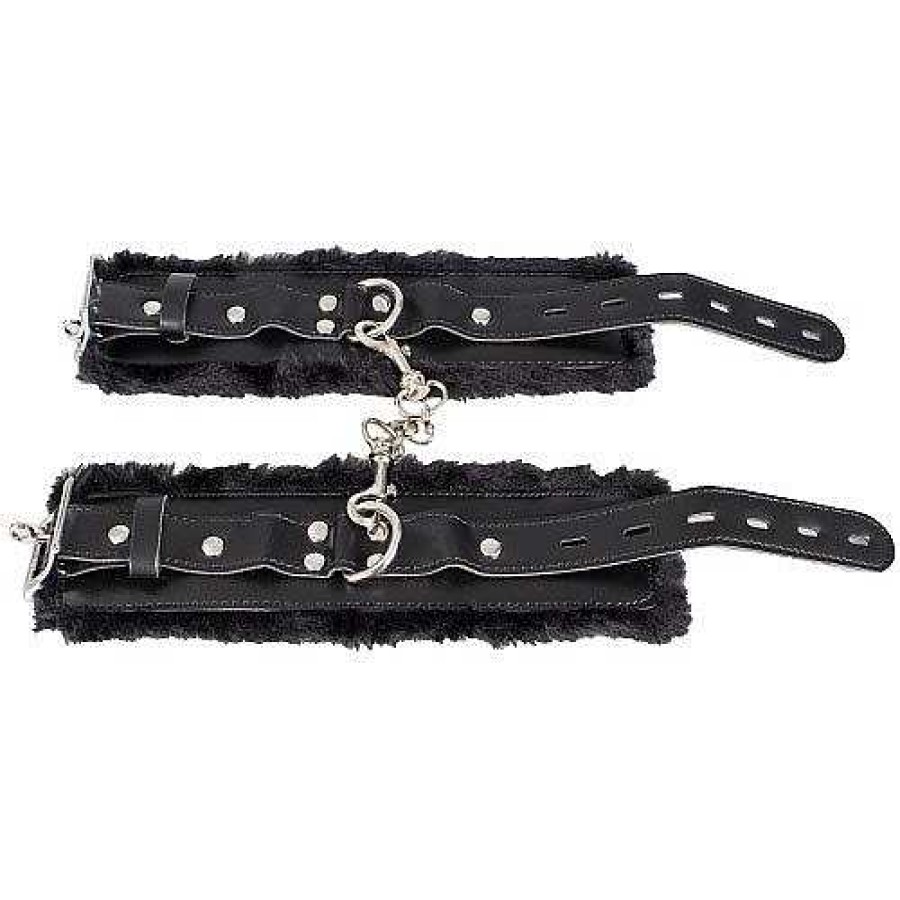 Bondara Bondage Bondara Faux Leather Furry Padlocked Handcuffs Black Bondage Restraints & Handcuffs