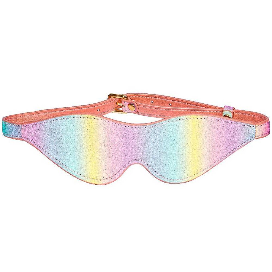 Luxe Bondara Luxe Sugar Rush Rainbow Glitter Blindfold Rainbow Glitter With Pale Pink Reverse, Yellow Gold Fixings Blindfolds, Hoods & Masks