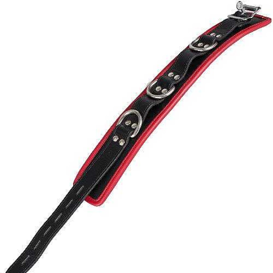 Bondara Bondara Luxe Red Saddle Leather Heavy Duty Padded Collar Black And Red Bondage Restraints & Handcuffs