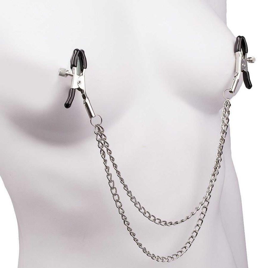 Bondara In A Pinch Stainless Steel Double Chain Nipple Clamps Silver Nipple Toys & Clit Toys