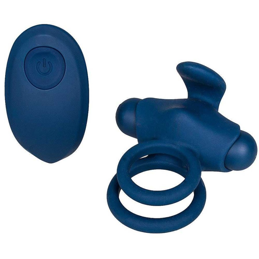 Bondara Bondara Tandem 10 Function Remote Vibrating Double Cock Ring Navy Sex Toys For Couples