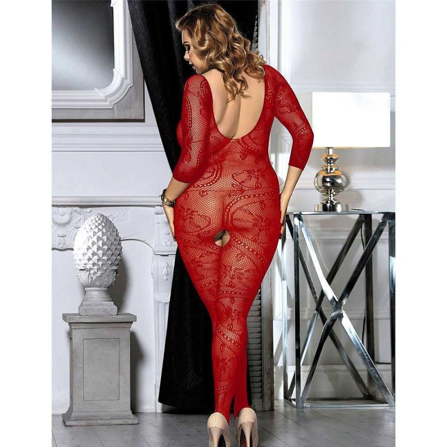 Bondara Belle Bondara Belle Plus Size Fishnet Crotchless Bodystocking Red Sexy Plus Size Lingerie